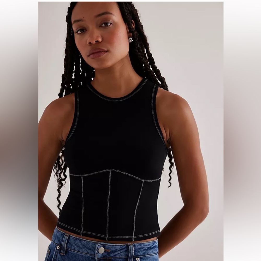 Anthropologie Black Tank Top with Contrast Stitching